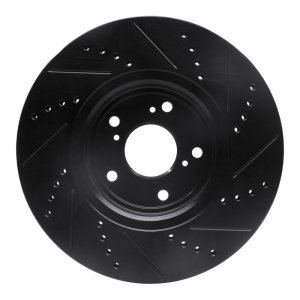 Acura ILX Brake Rotor (1) - Front Left - R1 Concepts - Drilled & Slotted - Black - `16-`22